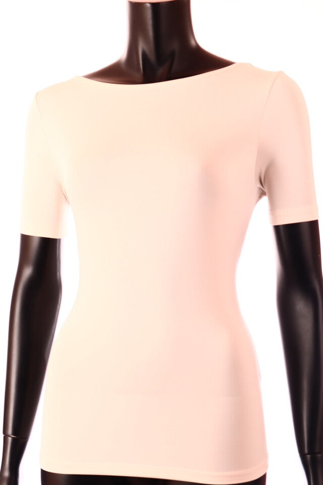 bézs világos női póló csónak nyakú testhezálló