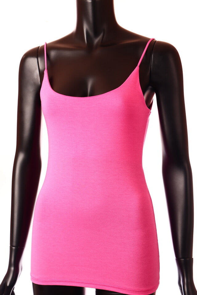pink közép spagettipántos női basic viszkóz top