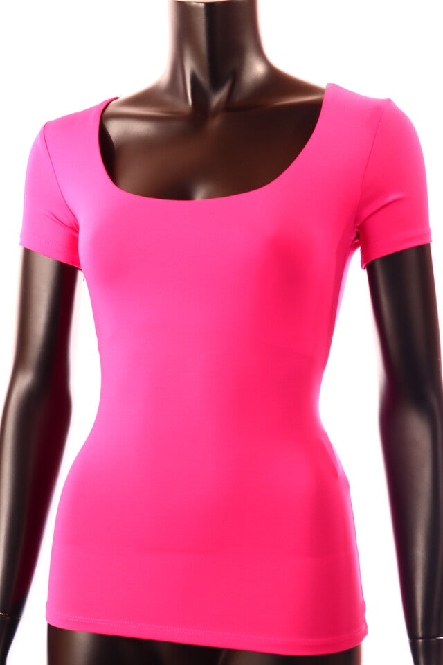 fukszia közép női póló U nyakú