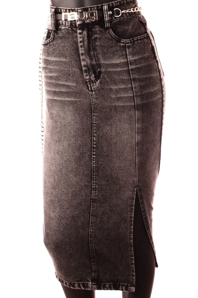 szürke szűk farmer midi szoknya