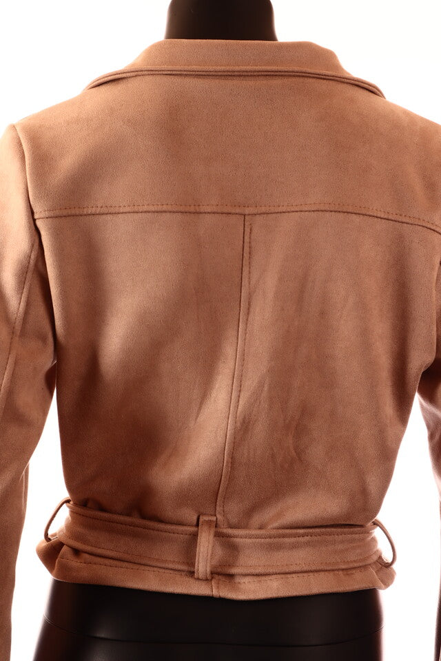 velúr kabát övvel hátulról