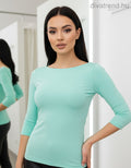 zöld világos Kikiriki női felső 3/4 ujjú csónak nyakú