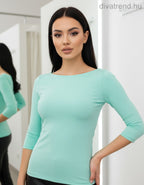 zöld világos Kikiriki női felső 3/4 ujjú csónak nyakú