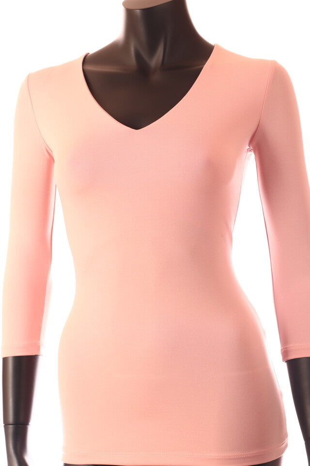 púder sötét női felső 3/4 ujjú V-nyakú