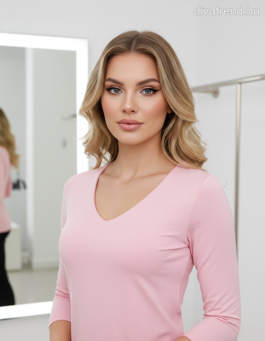 pinklight női felső 3/4 ujjú V-nyakú