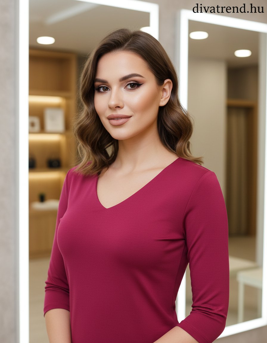 lila sötét női felső 3/4 ujjú V-nyakú