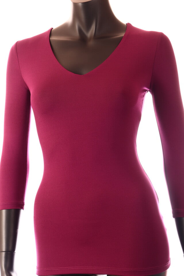 bordó világos női felső 3/4 ujjú V-nyakú