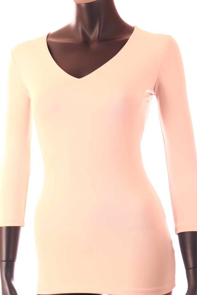 bézs közép Kikiriki női felső 3/4 ujjú V-nyakú