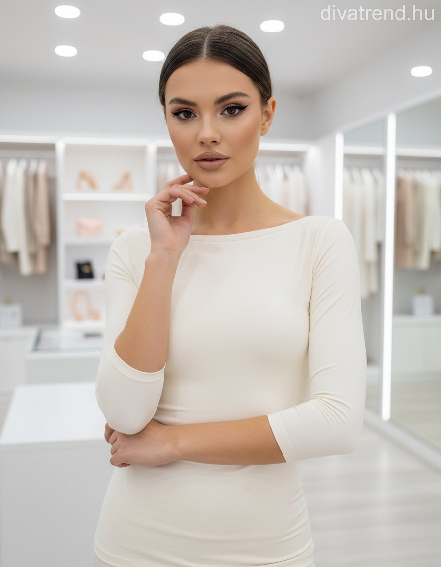 fehértört világos Kikiriki női felső 3/4 ujjú csónak nyakú