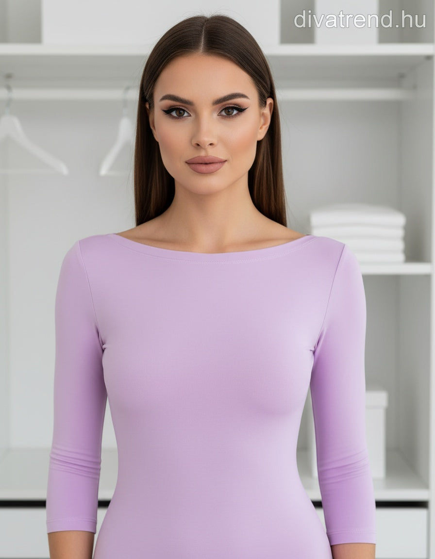 lila Kikiriki női felső 3/4 ujjú csónak nyakú