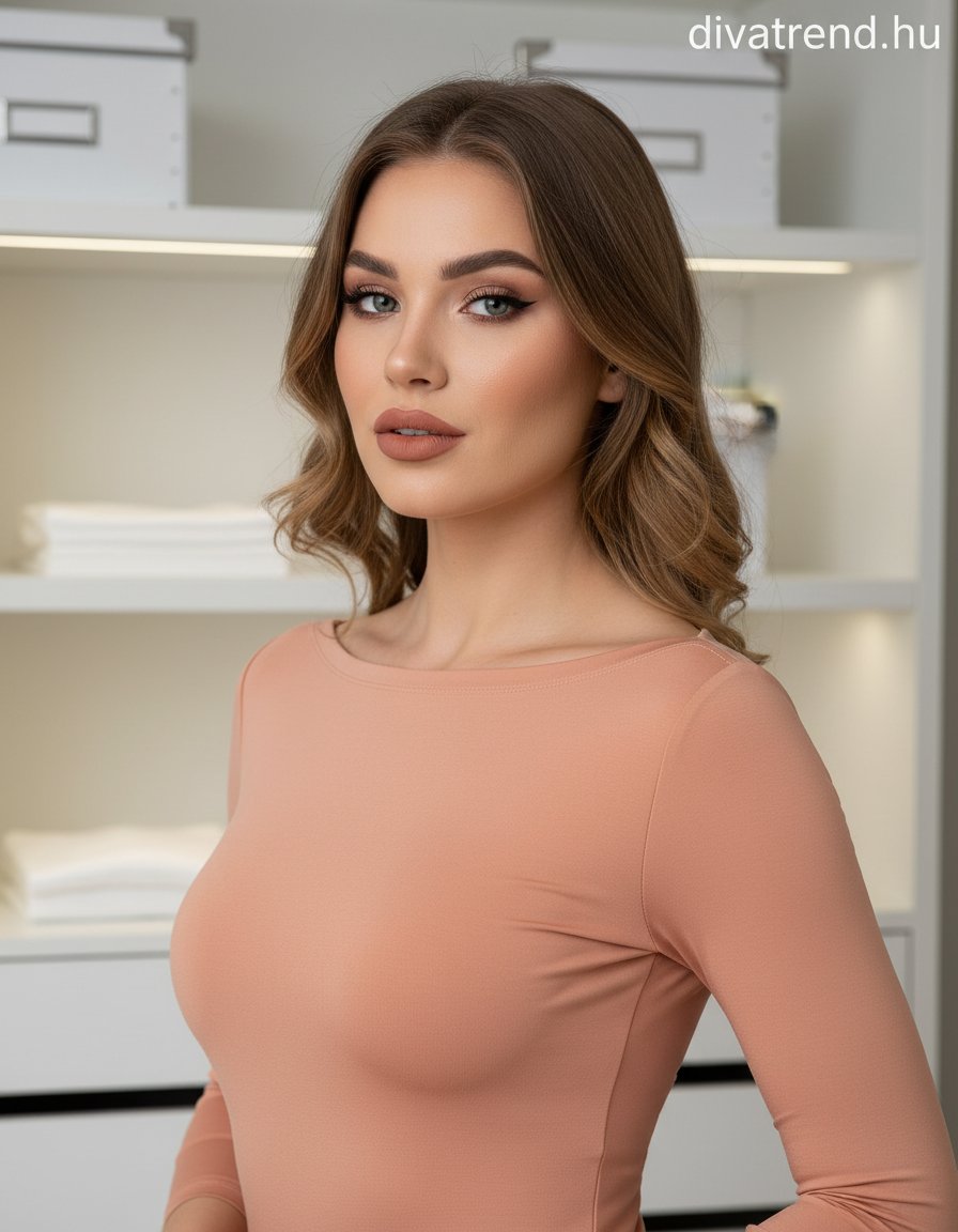 barna világos Kikiriki női felső 3/4 ujjú csónak nyakú