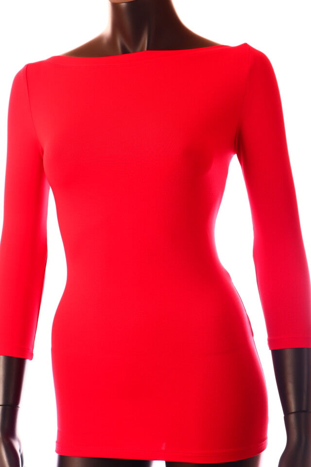 piros Kikiriki női felső 3/4 ujjú csónak nyakú