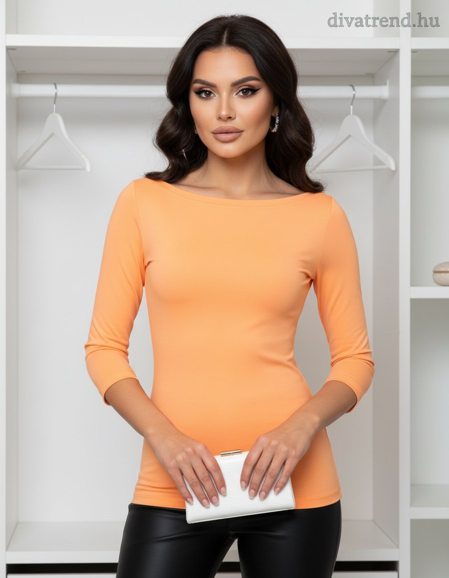 narancsneon Kikiriki női felső 3/4 ujjú csónak nyakú
