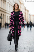 fekete női leopárd mintás hosszú kardigán