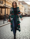 zöld női csíkos hosszú kardigán