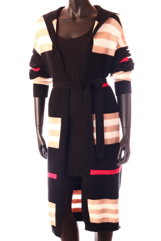 fekete női csíkos hosszú kardigán