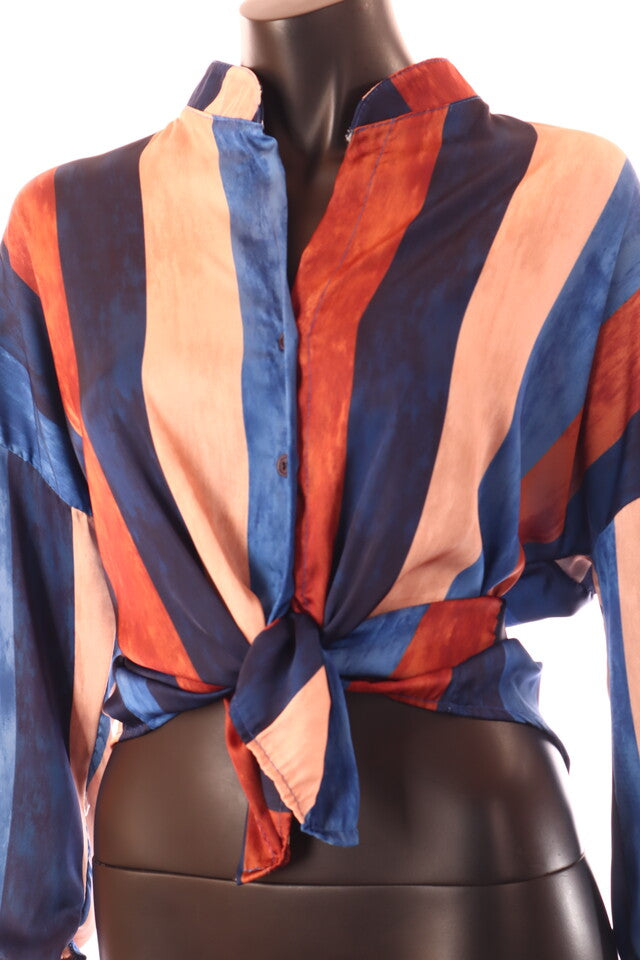 kék sötét barna női csíkos szatén ing