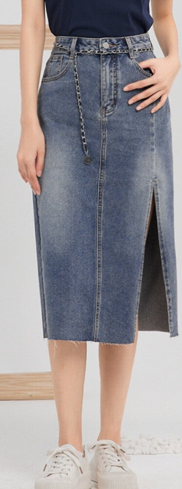 kék szűk farmer midi szoknya