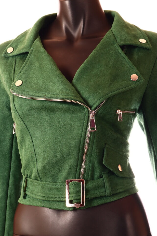 zöld közép velúr kabát övvel