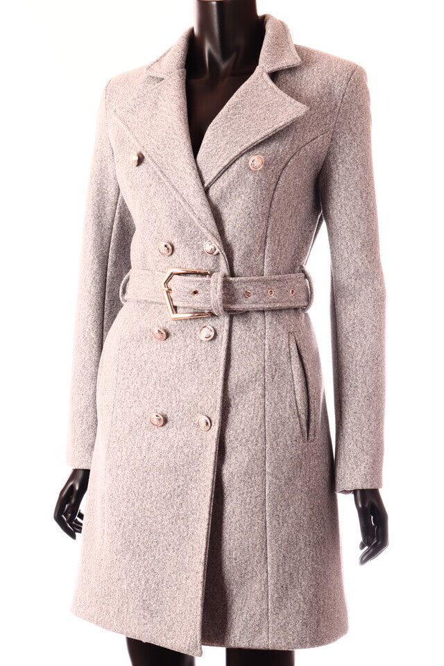 női gombos szövetkabát övvel szürke