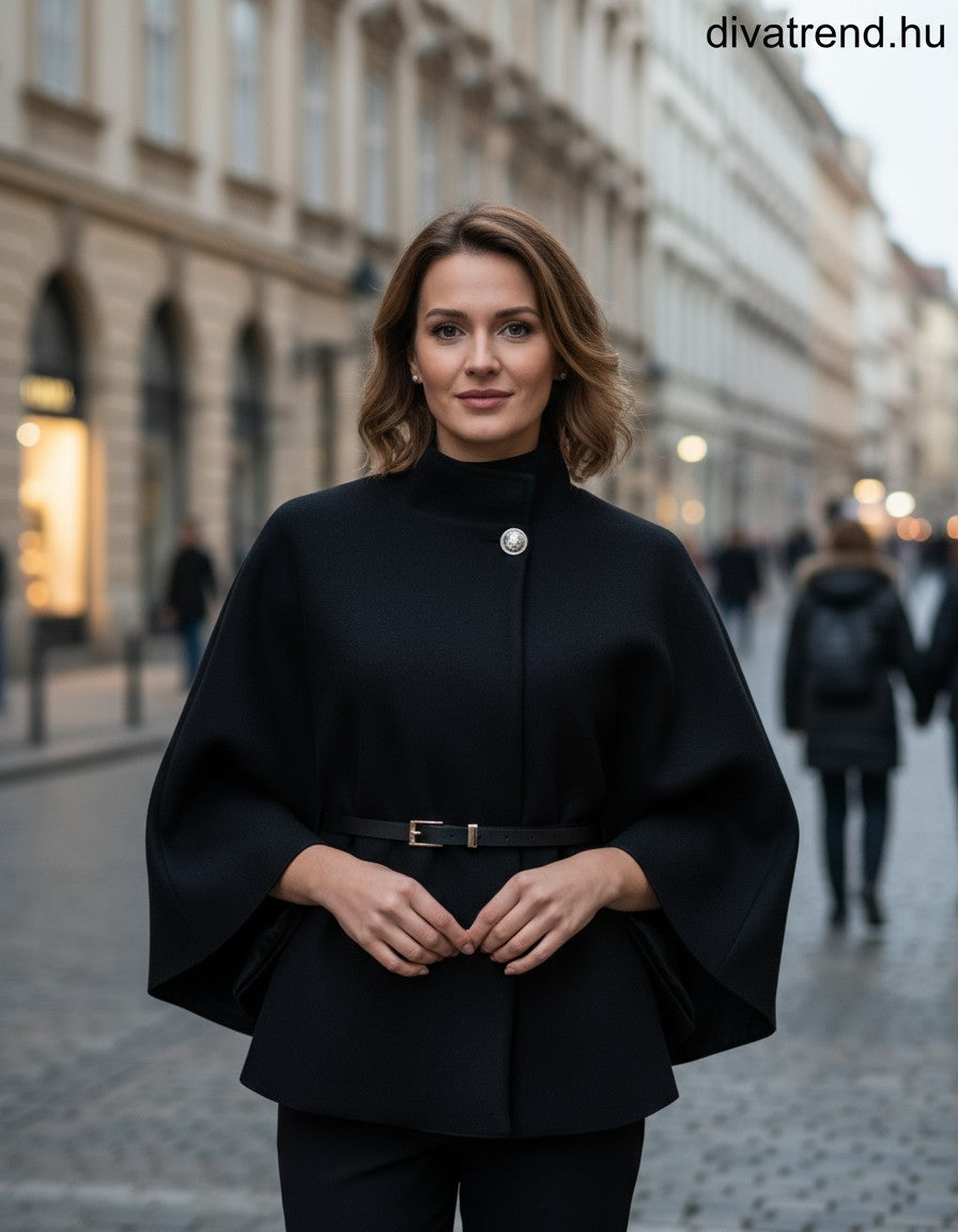 olasz női poncsó háromnegyedes ujjú magas nyakú