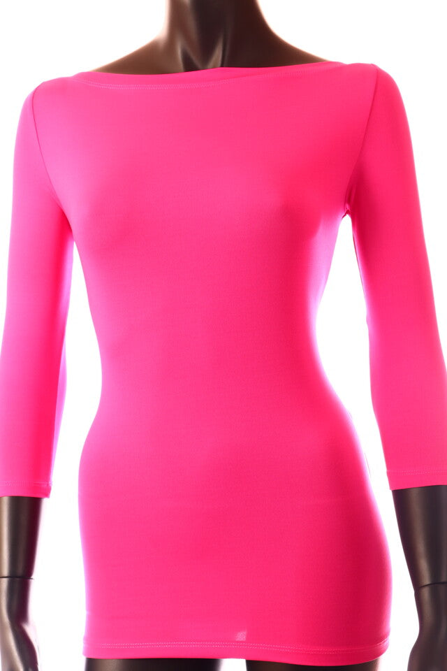 fukszia sötét Kikiriki női felső 3/4 ujjú csónak nyakú