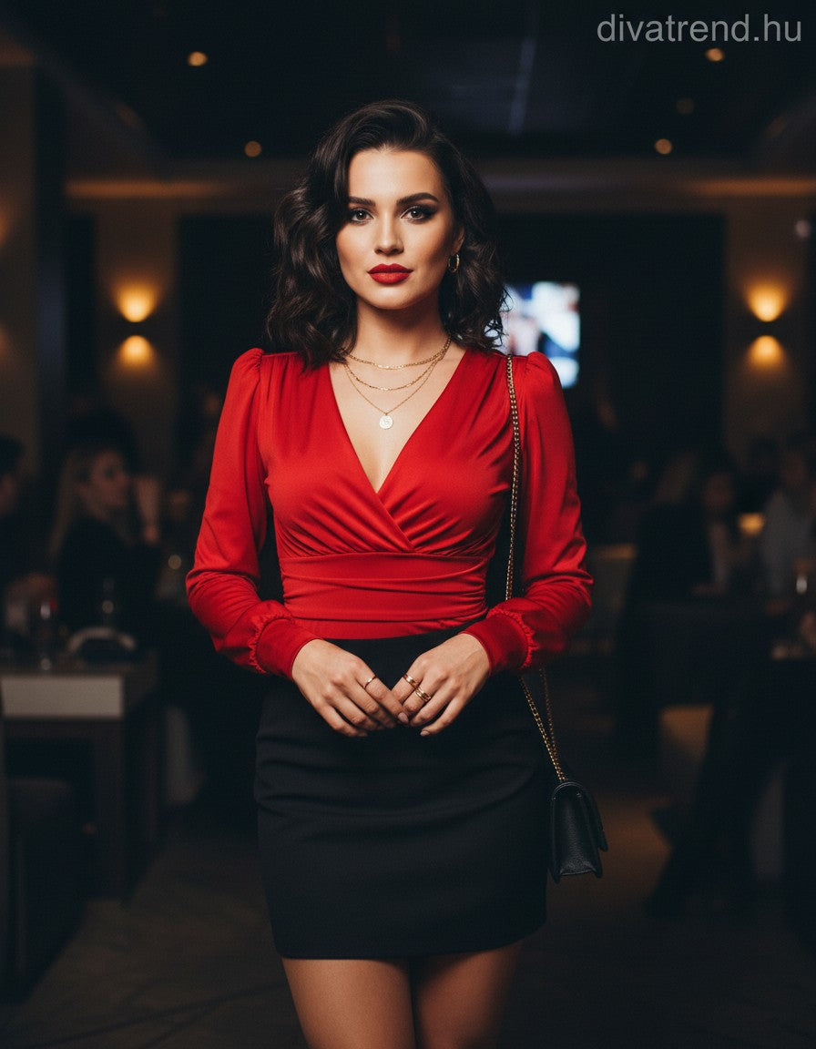 olasz női body hosszú ujjú V nyakú