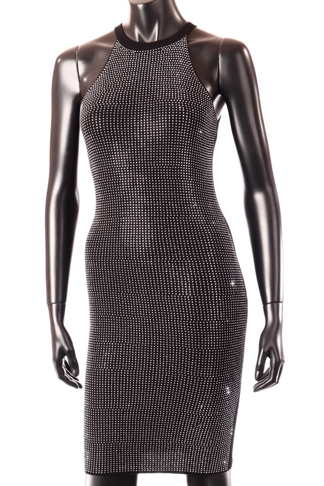 Moocci köves kötött térd ruha ujjatlan felete