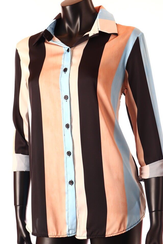 fekete kék világos női csíkos szatén ing