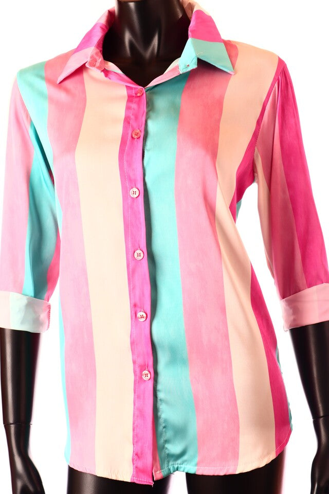 pink zöld női csíkos szatén ing