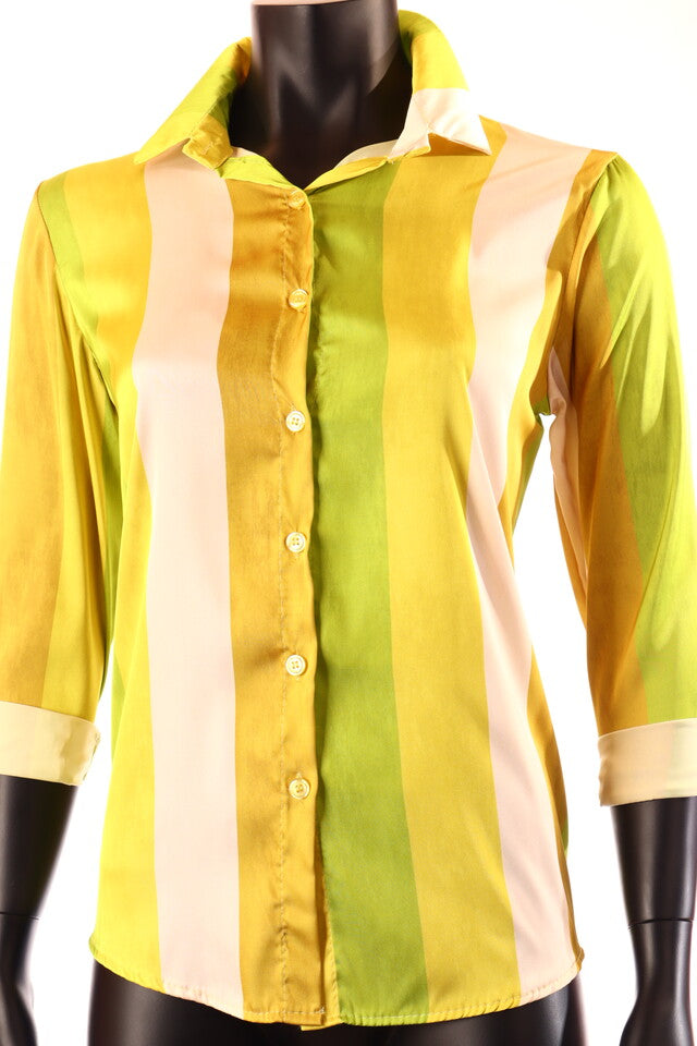 zöldalma sárga női csíkos szatén ing