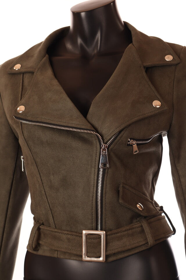 khaki velúr kabát övvel