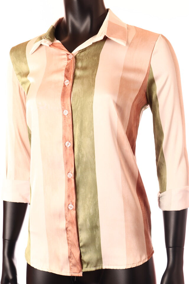 zöld bézs női csíkos szatén ing