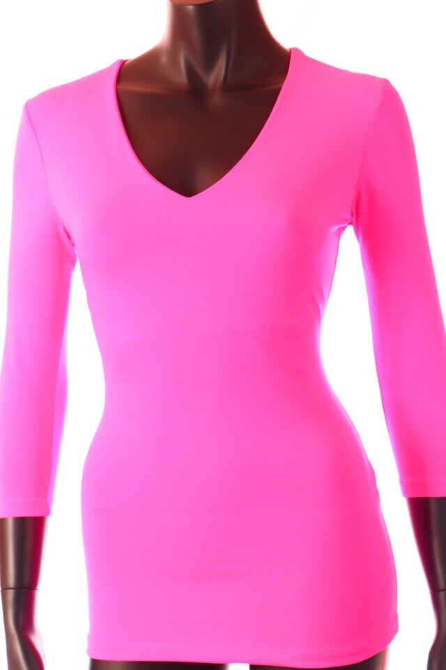 pinkneon Kikiriki női felső 3/4 ujjú V-nyakú