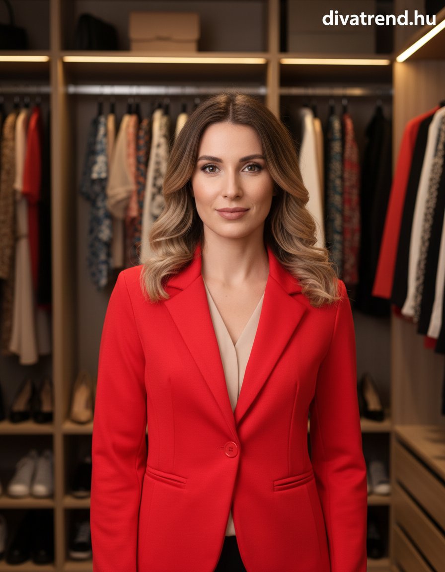 női blézer 3/4 ujjú piros