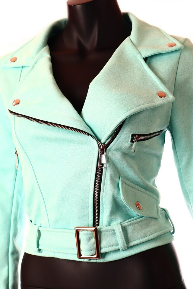 zöld világos velúr kabát övvel