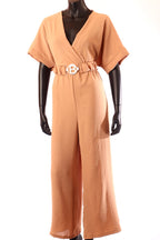 olasz női overál rövid ujjú hosszú V nyakú