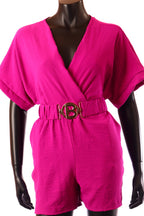 olasz női vékony overál rövid ujjú rövid V nyakú