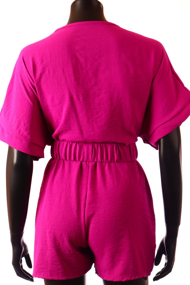 olasz női vékony overál rövid ujjú rövid V nyakú