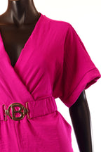 olasz női vékony overál rövid ujjú rövid V nyakú