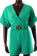 olasz női vékony overál rövid ujjú rövid V nyakú