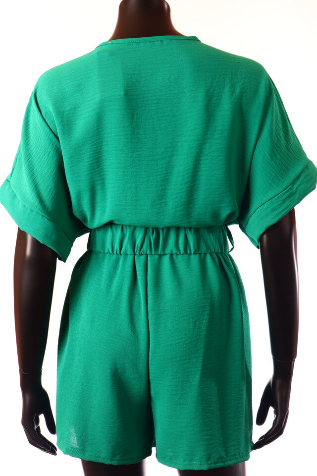 olasz női vékony overál rövid ujjú rövid V nyakú