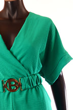 olasz női vékony overál rövid ujjú rövid V nyakú