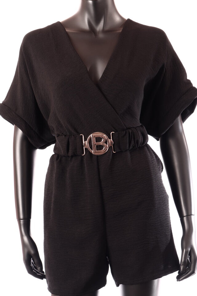 olasz női vékony overál rövid ujjú rövid V nyakú