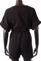 olasz női vékony overál rövid ujjú rövid V nyakú