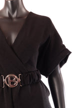 olasz női vékony overál rövid ujjú rövid V nyakú