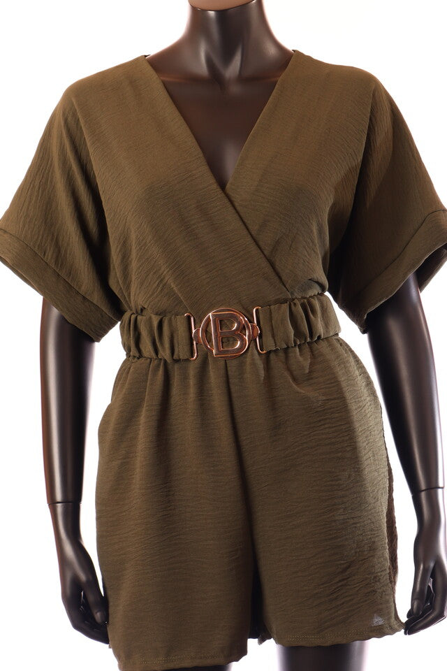 olasz női vékony overál rövid ujjú rövid V nyakú