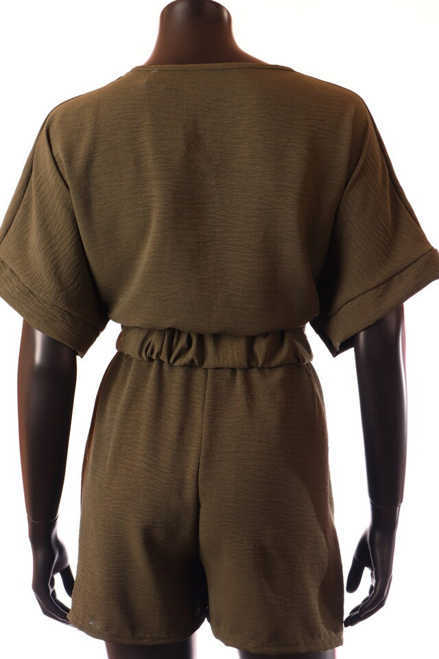 olasz női vékony overál rövid ujjú rövid V nyakú