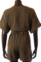 olasz női vékony overál rövid ujjú rövid V nyakú