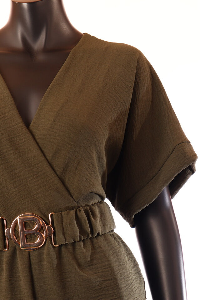 olasz női vékony overál rövid ujjú rövid V nyakú